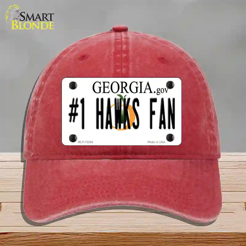 Number 1 Hawks Fan Novelty License Plate Hat Tag Unconstructed Cotton / Red