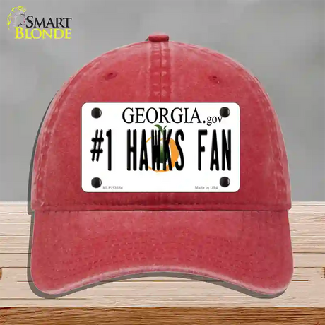 Number 1 Hawks Fan Novelty License Plate Hat Tag Unconstructed Cotton / Red