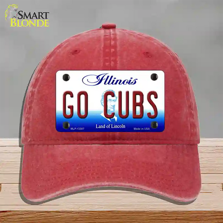 Go Cubs Novelty License Plate Hat Tag Unconstructed Cotton / Red