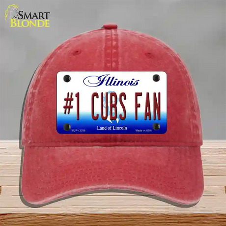 Number 1 Cubs Fan Novelty License Plate Hat Tag Unconstructed Cotton / Red