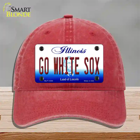 Go White Sox Novelty License Plate Hat Tag Unconstructed Cotton / Red