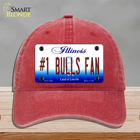 Number 1 Bulls Fan Novelty License Plate Hat Tag Unconstructed Cotton / Red