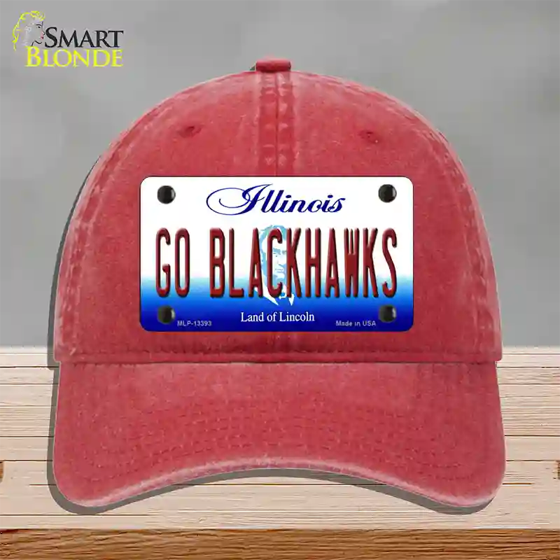 Go Blackhawks Novelty License Plate Hat Tag Unconstructed Cotton / Red