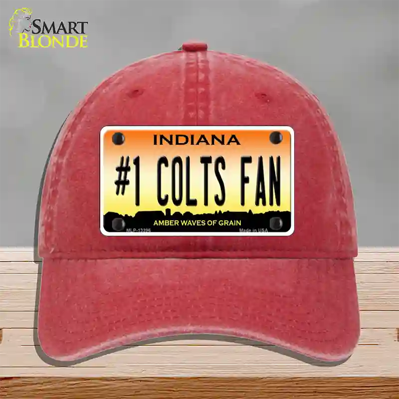 Number 1 Colts Fan Novelty License Plate Hat Tag Unconstructed Cotton / Red