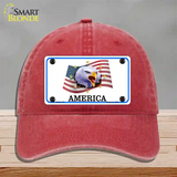 Waving Flag Bald Eagle Novelty License Plate Hat Unconstructed Cotton / Red