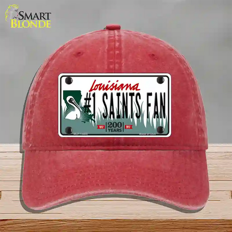 Number 1 Saints Fan Novelty License Plate Hat Tag Unconstructed Cotton / Red