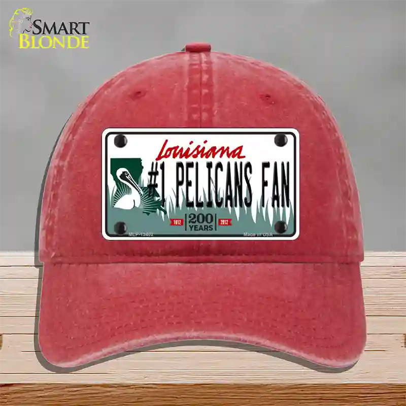 Number 1 Pelicans Fan Novelty License Plate Hat Tag Unconstructed Cotton / Red