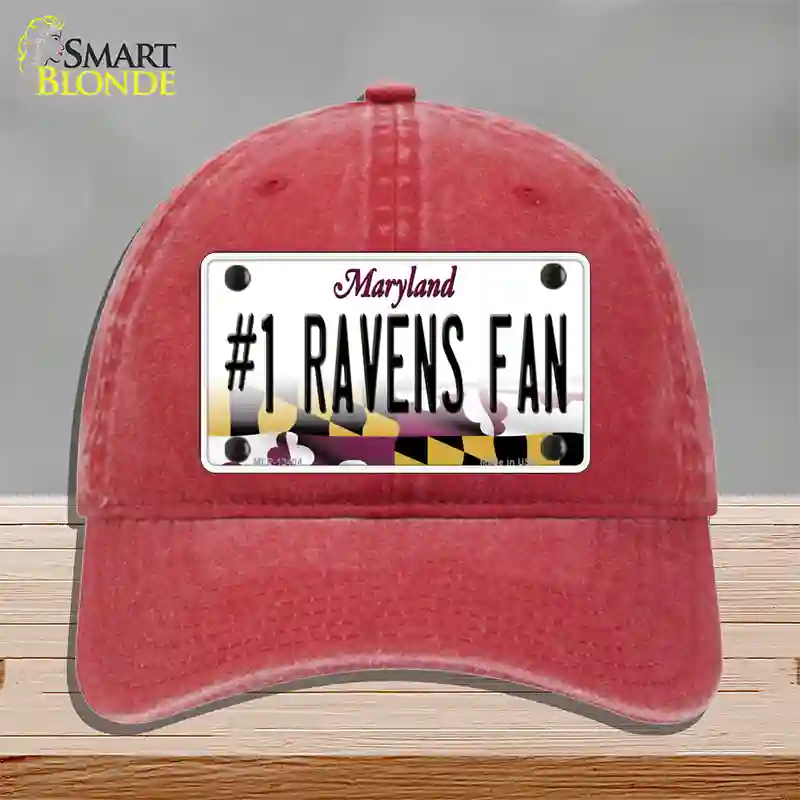 Number 1 Ravens Fan Novelty License Plate Hat Tag Unconstructed Cotton / Red