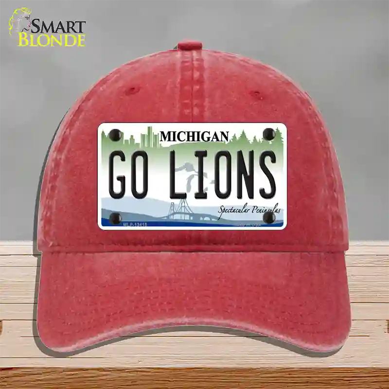 Go Lions Novelty License Plate Hat Tag Unconstructed Cotton / Red