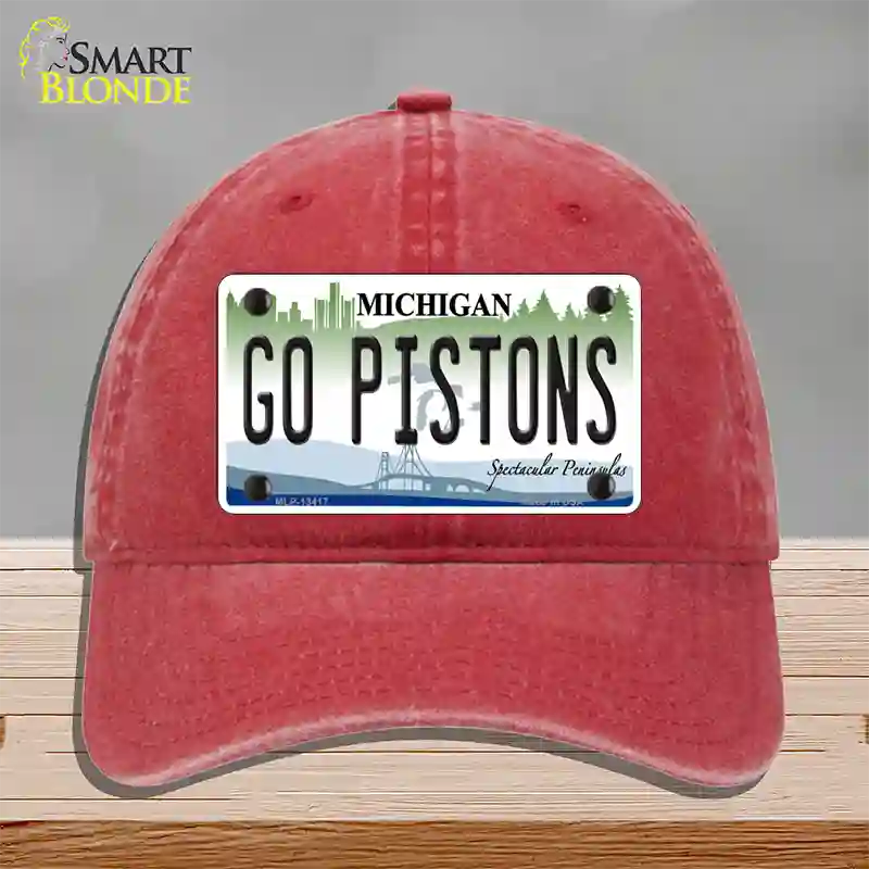 Go Pistons Novelty License Plate Hat Tag Unconstructed Cotton / Red