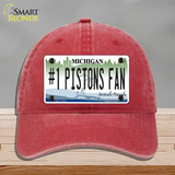 Number 1 Pistons Fan Novelty License Plate Hat Tag Unconstructed Cotton / Red