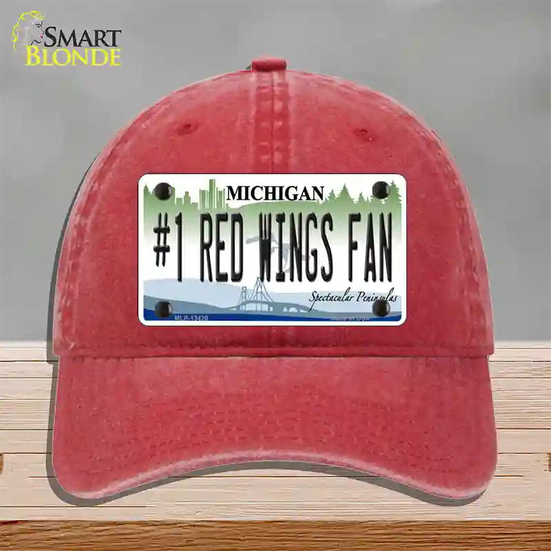 Number 1 Red Wings Fan Novelty License Plate Hat Tag Unconstructed Cotton / Red