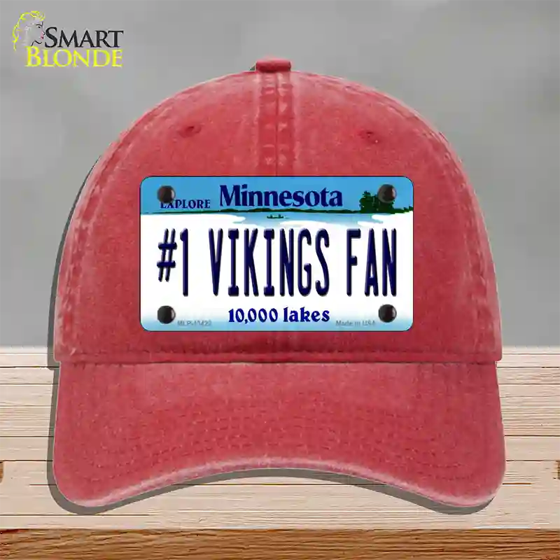 Number 1 Vikings Fan Novelty License Plate Hat Tag Unconstructed Cotton / Red