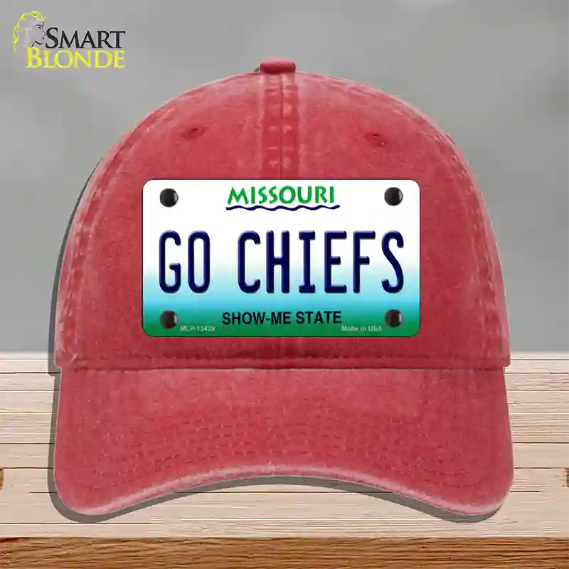 Go Chiefs Novelty License Plate Hat Tag Unconstructed Cotton / Red