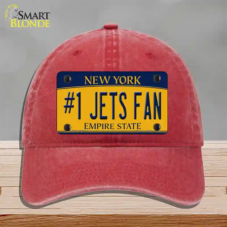 Number 1 Jets Fan New York Novelty License Plate Hat Tag Unconstructed Cotton / Red