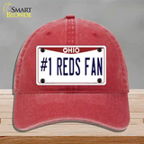 Number 1 Reds Fan Novelty License Plate Hat Tag Unconstructed Cotton / Red