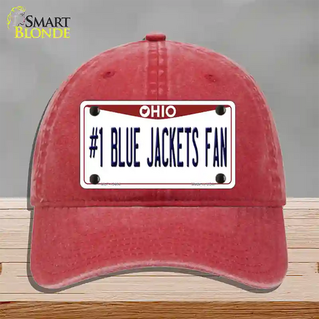 Number 1 Blue Jackets Fan Novelty License Plate Hat Tag Unconstructed Cotton / Red