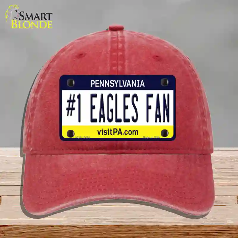 Number 1 Eagles Fan Novelty License Plate Hat Tag Unconstructed Cotton / Red