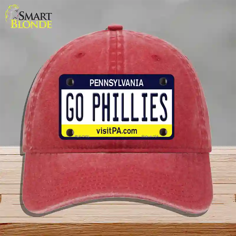 Go Phillies Novelty License Plate Hat Tag Unconstructed Cotton / Red