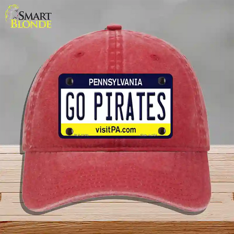 Go Pirates Novelty License Plate Hat Tag Unconstructed Cotton / Red