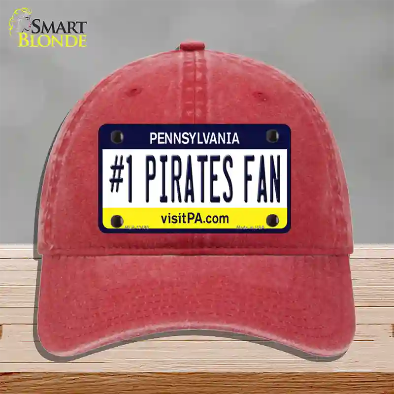 Number 1 Pirates Fan Novelty License Plate Hat Tag Unconstructed Cotton / Red