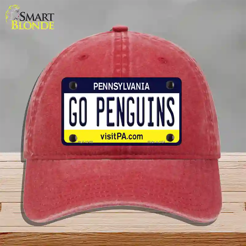 Go Penguins Novelty License Plate Hat Tag Unconstructed Cotton / Red