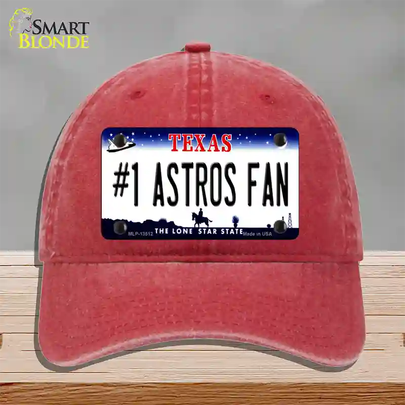 Number 1 Astros Fan Novelty License Plate Hat Tag Unconstructed Cotton / Red