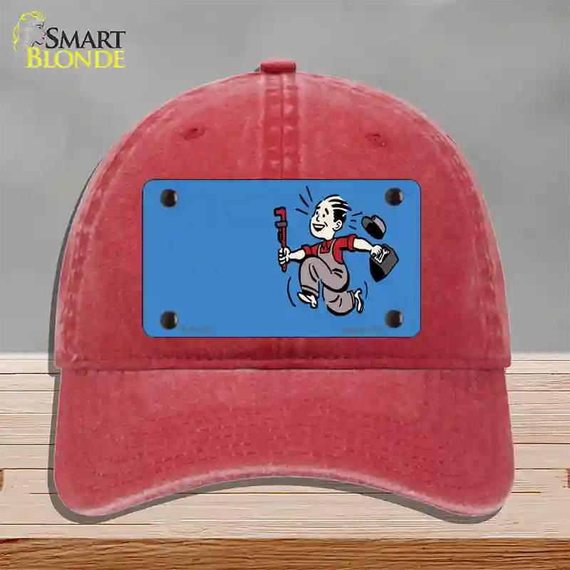 Plumber Offset Novelty License Plate Hat Unconstructed Cotton / Red