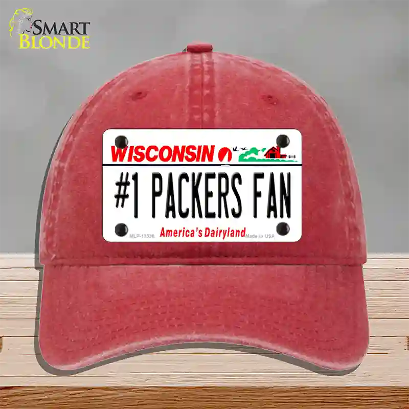 Number 1 Packers Fan Novelty License Plate Hat Tag Unconstructed Cotton / Red