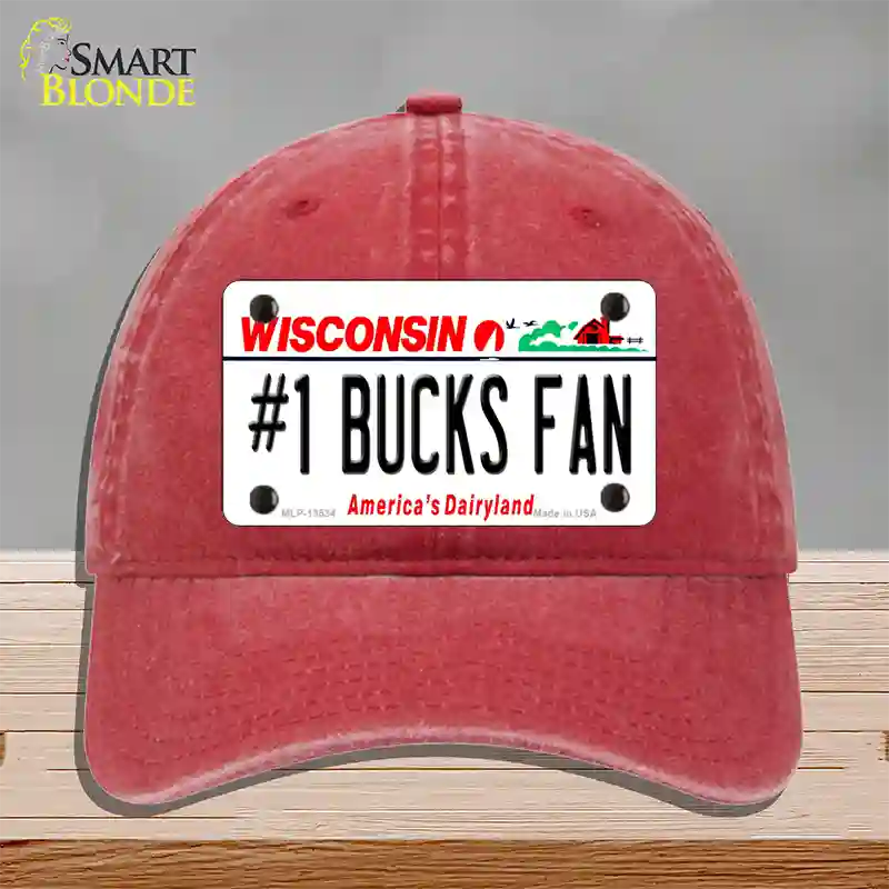 Number 1 Bucks Fan Novelty License Plate Hat Tag Unconstructed Cotton / Red