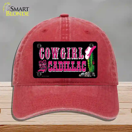 Cowgirl Cadillac Novelty License Plate Hat Unconstructed Cotton / Red