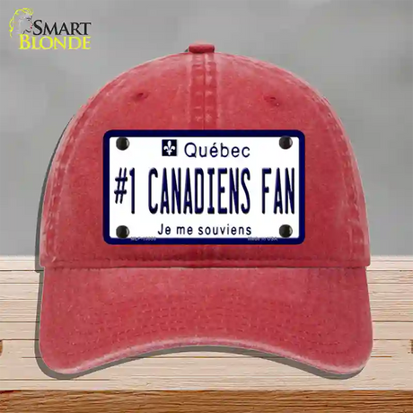 Number 1 Canadiens Fan Novelty License Plate Hat Tag Unconstructed Cotton / Red