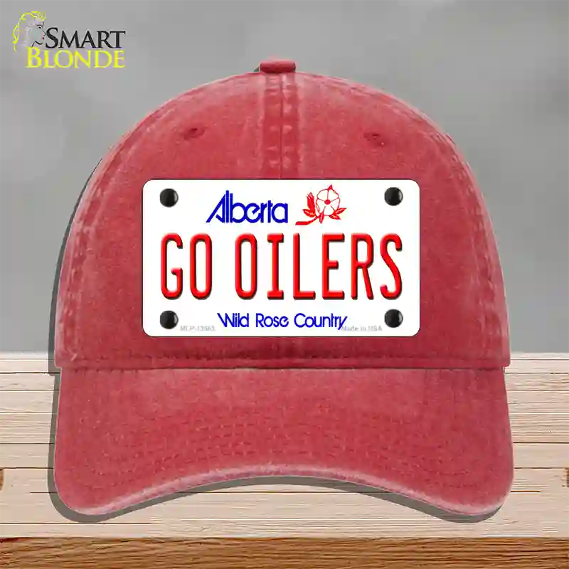 Go Oilers Novelty License Plate Hat Tag Unconstructed Cotton / Red