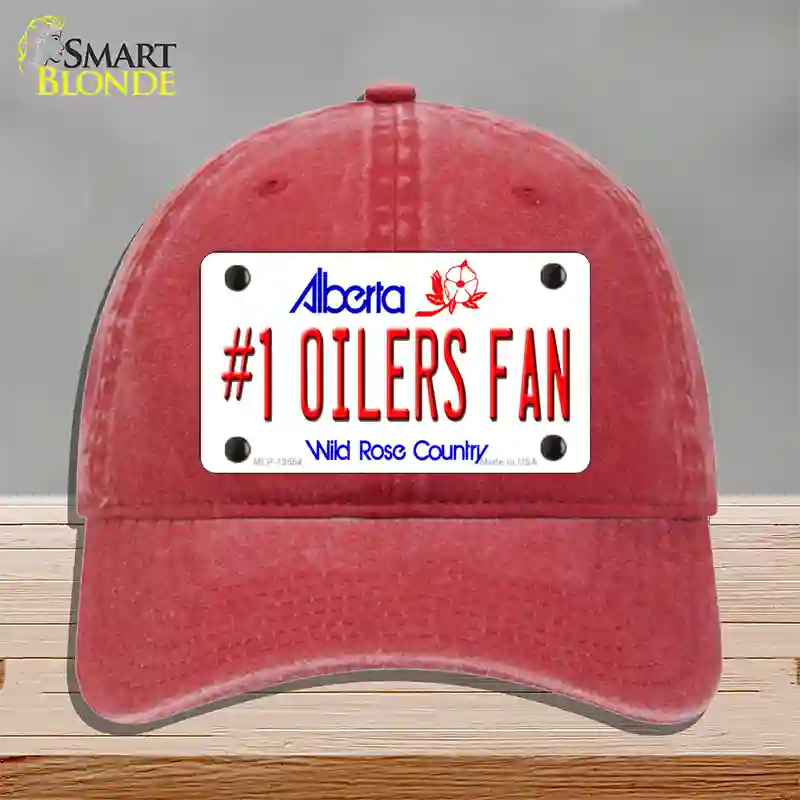 Number 1 Oilers Fan Novelty License Plate Hat Tag Unconstructed Cotton / Red