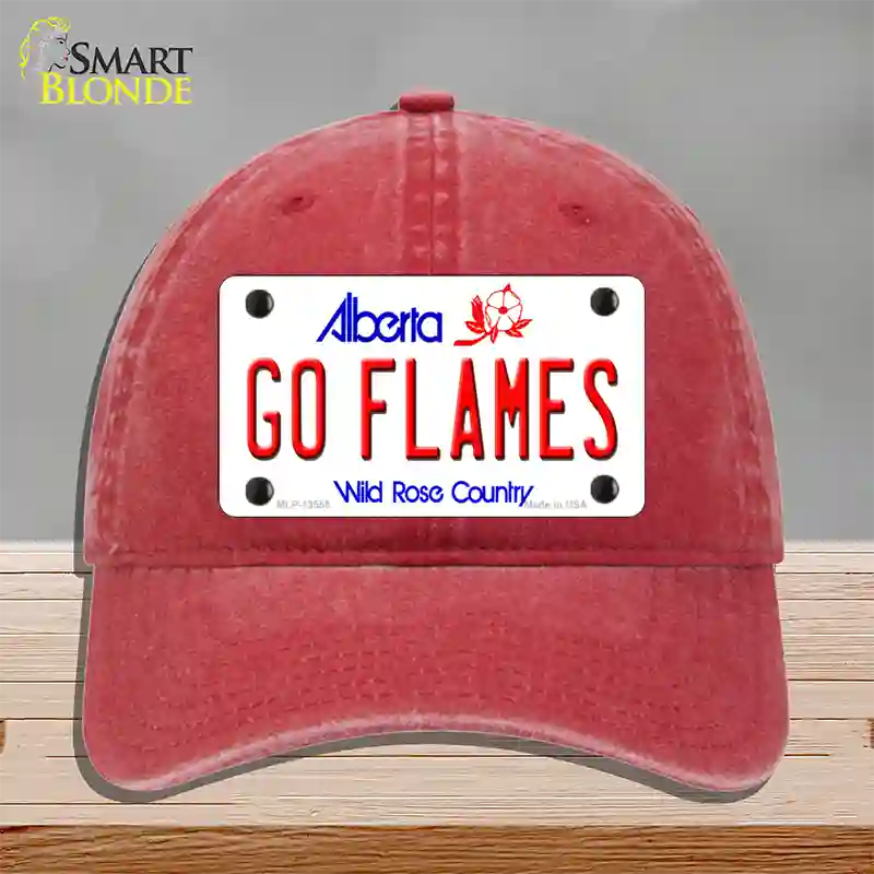 Go Flames Novelty License Plate Hat Tag Unconstructed Cotton / Red