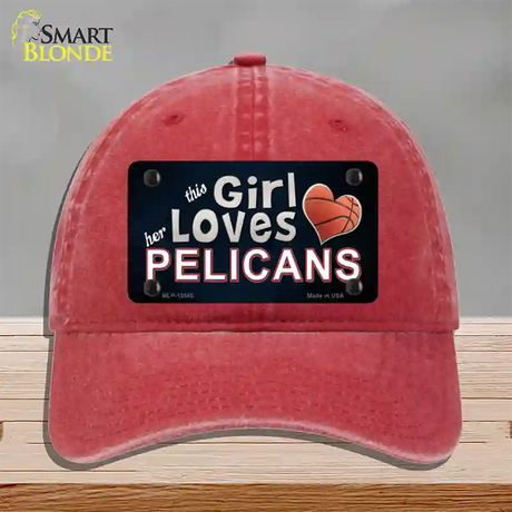 This Girl Loves Her Pelicans Novelty License Plate Hat Tag Unconstructed Cotton / Red