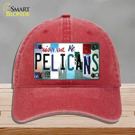 Pelicans Strip Art Novelty License Plate Hat Tag Unconstructed Cotton / Red