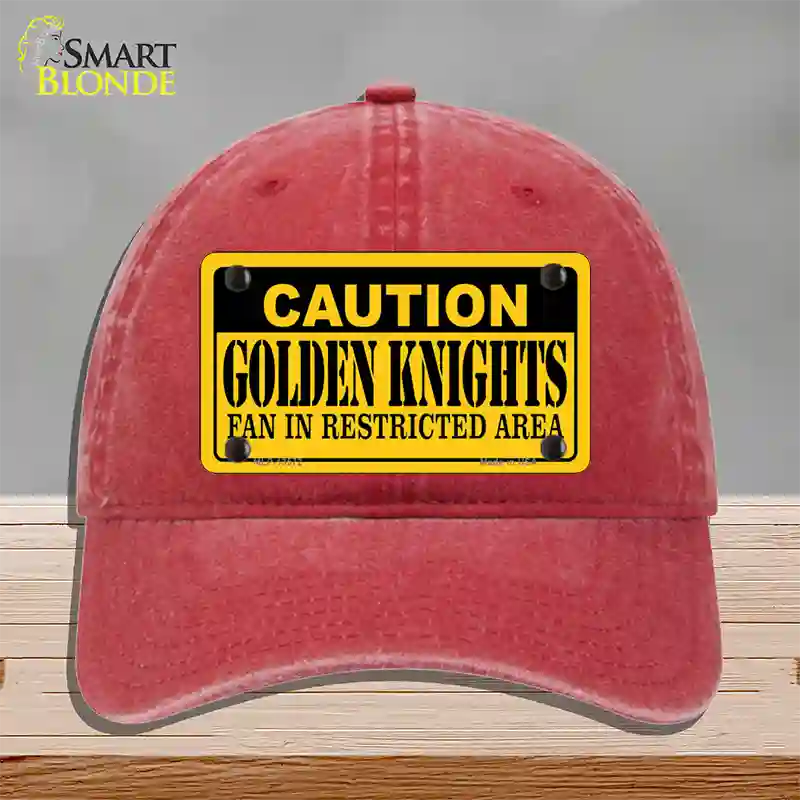 Caution Golden Knights Novelty License Plate Hat Tag Unconstructed Cotton / Red