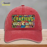 Crafting Makes Me Happy Novelty License Plate Hat Tag Unconstructed Cotton / Red