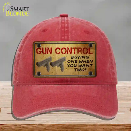 Gun Control Buying Only One Novelty License Plate Hat Tag Unconstructed Cotton / Red