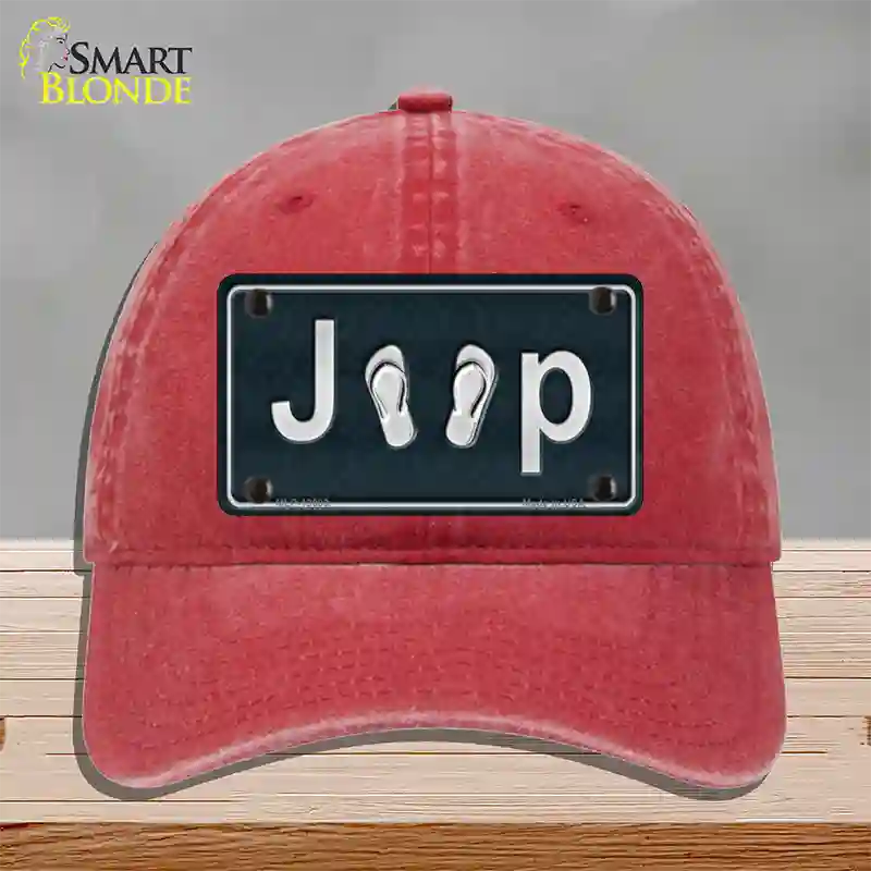 J**P Flipflop Novelty License Plate Hat Tag Unconstructed Cotton / Red