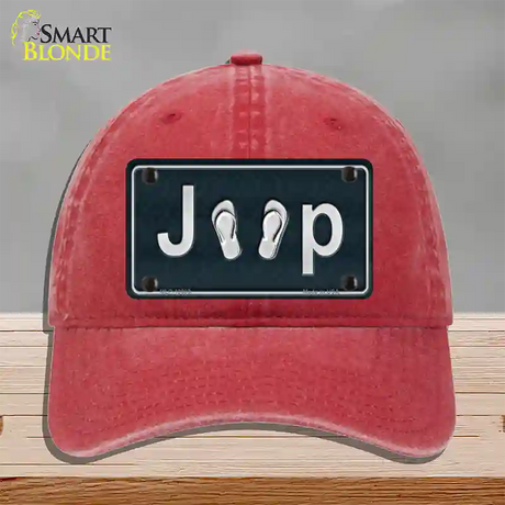 J**P Flipflop Novelty License Plate Hat Tag Unconstructed Cotton / Red