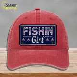 Fishin Girl Novelty License Plate Hat Tag Unconstructed Cotton / Red