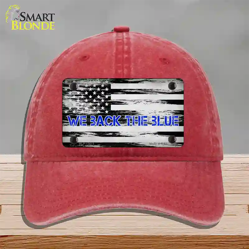 We Back The Blue Novelty License Plate Hat Tag Unconstructed Cotton / Red