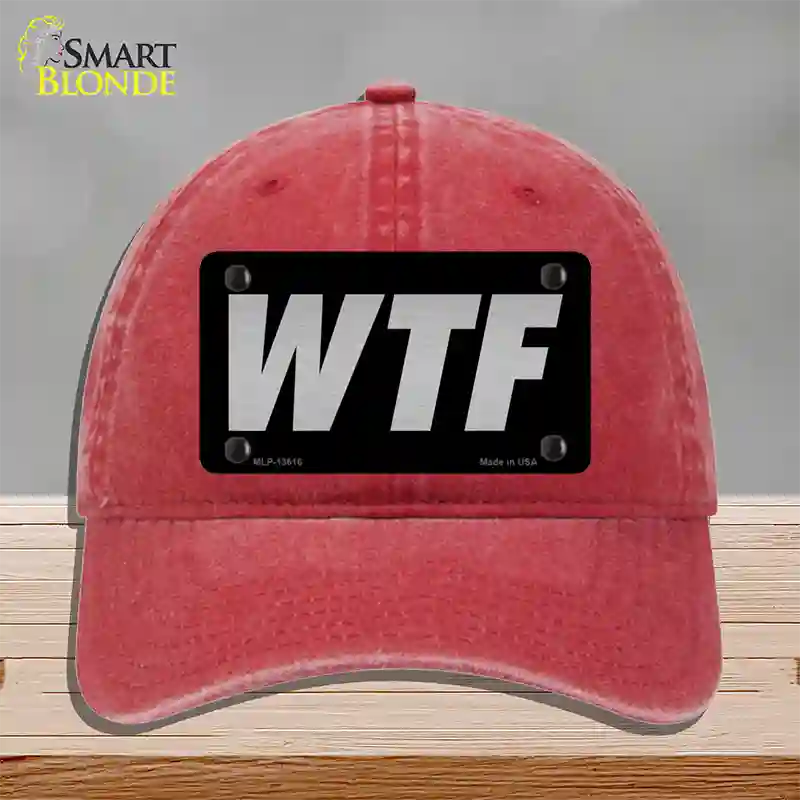 WTF Black Novelty License Plate Hat Tag Unconstructed Cotton / Red