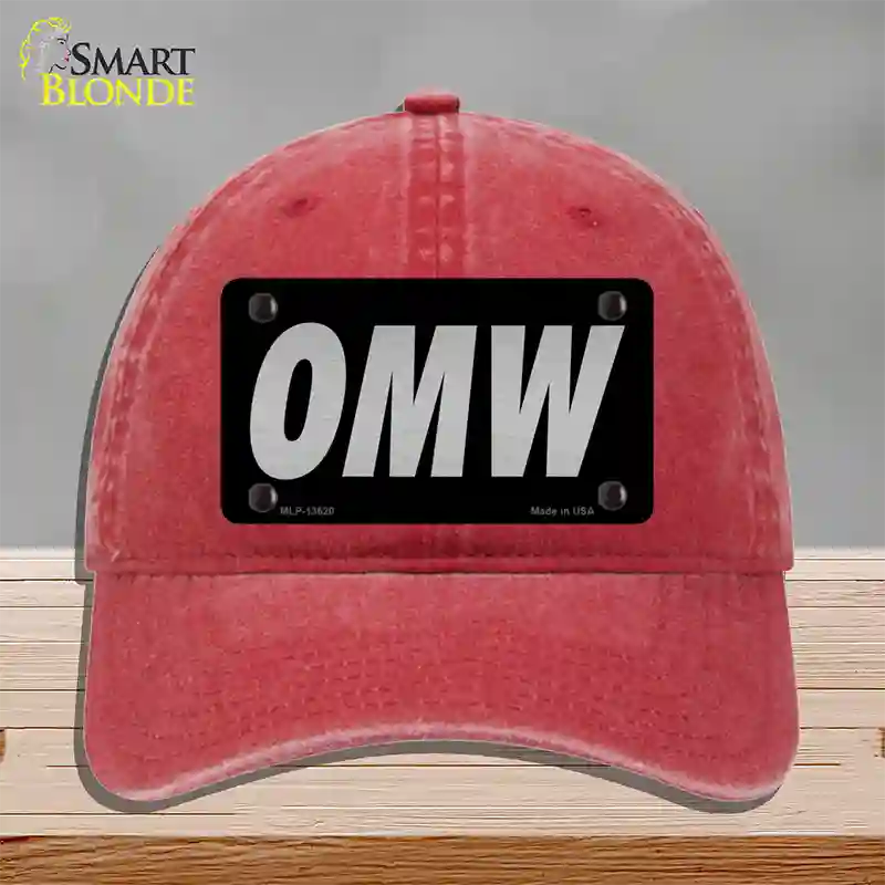 OMW Black Novelty License Plate Hat Tag Unconstructed Cotton / Red