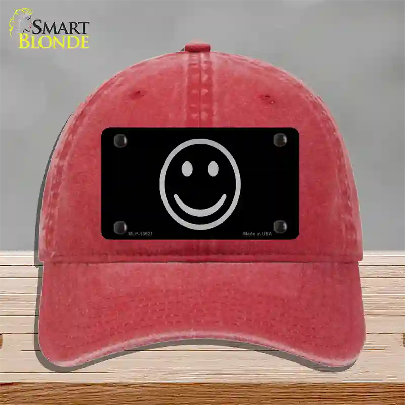 Smiley Black Novelty License Plate Hat Tag Unconstructed Cotton / Red