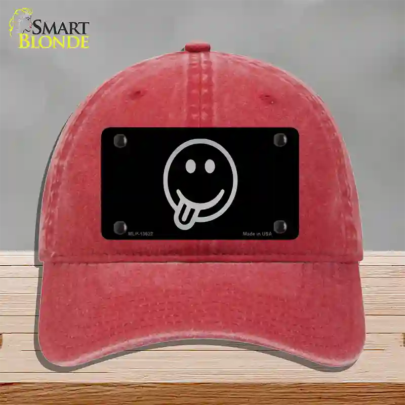 Tongue Out Black Novelty License Plate Hat Tag Unconstructed Cotton / Red