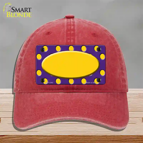 Yellow Purple Polka Dot Center Oval Novelty License Plate Hat Unconstructed Cotton / Red