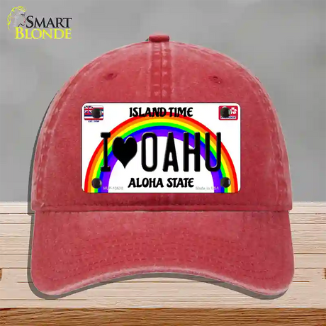 I Heart Oahu Novelty License Plate Hat Tag Unconstructed Cotton / Red